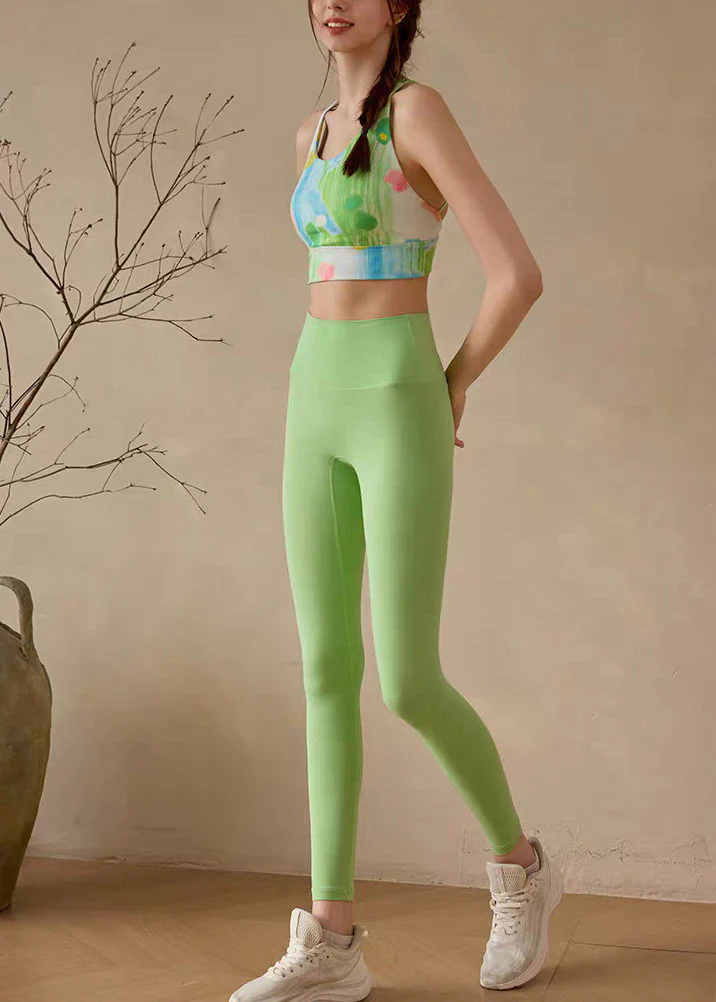 Women Yellow High Waist Print Sports Bra And Leggings Set Suit Gym Shark Leggings - Image 4