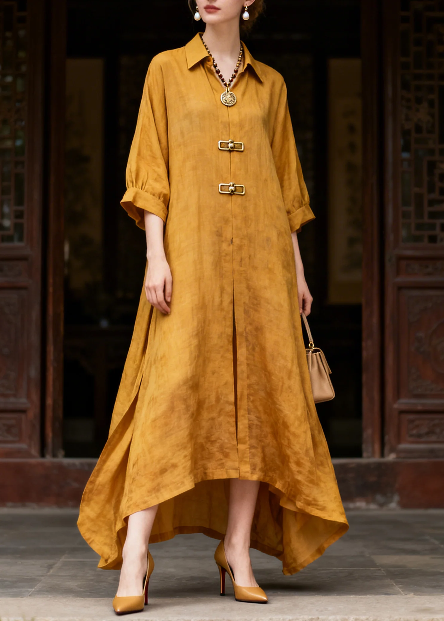 Women Yellow Oversized Cotton Vacation Dresses Summer - Image 3