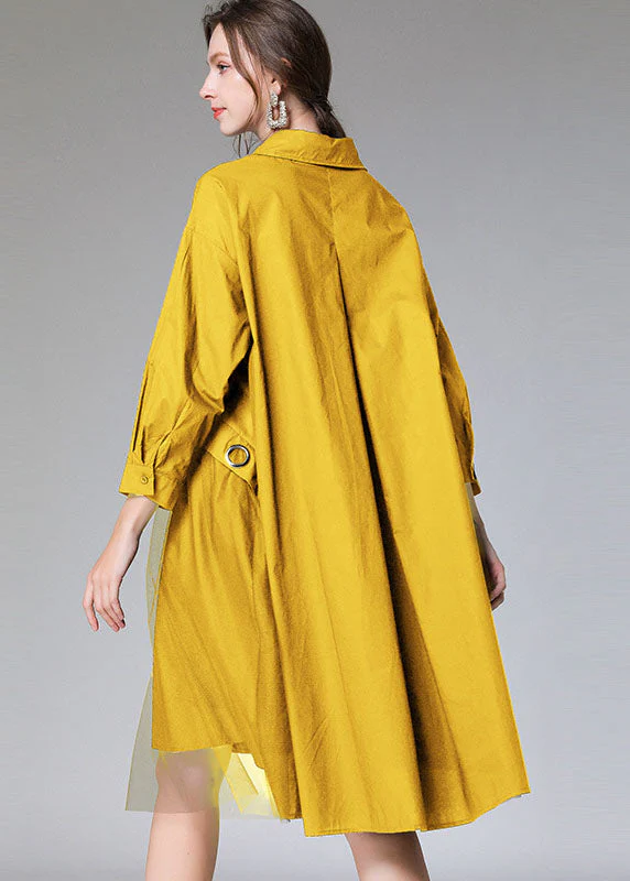 Women Yellow Patchwork Tulle Dress Fall - Image 4