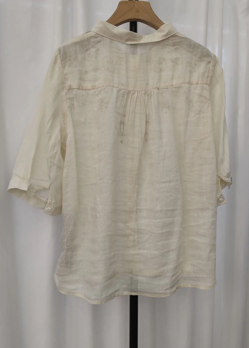 Women Yellow Peter Pan Collar Embroidered Linen Blouse Top Summer - Image 5