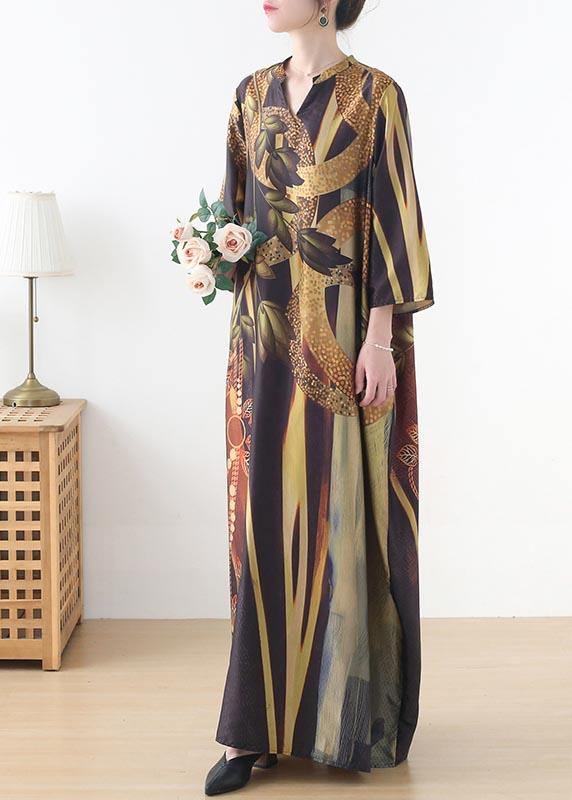 Women Yellow Print Pockets Summer Chiffon Dress - Image 2