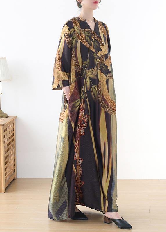 Women Yellow Print Pockets Summer Chiffon Dress - Image 3