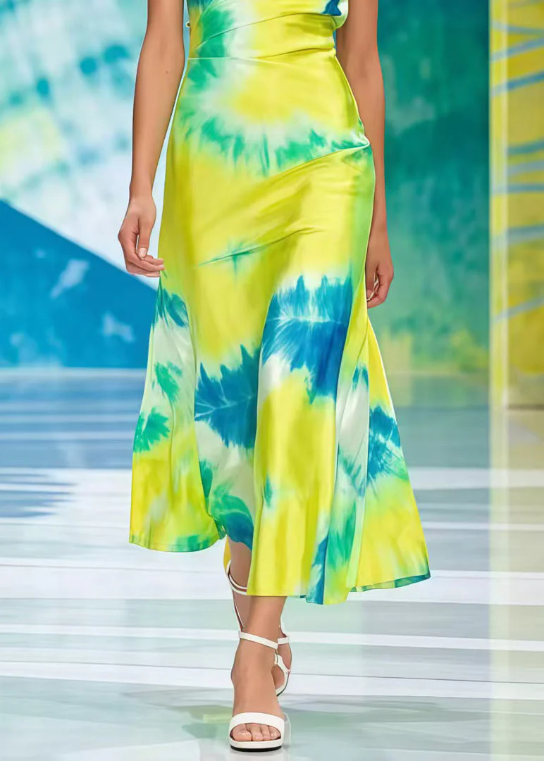 Women Yellow Tie Dye Chiffon Cami Dress Summer - Image 4