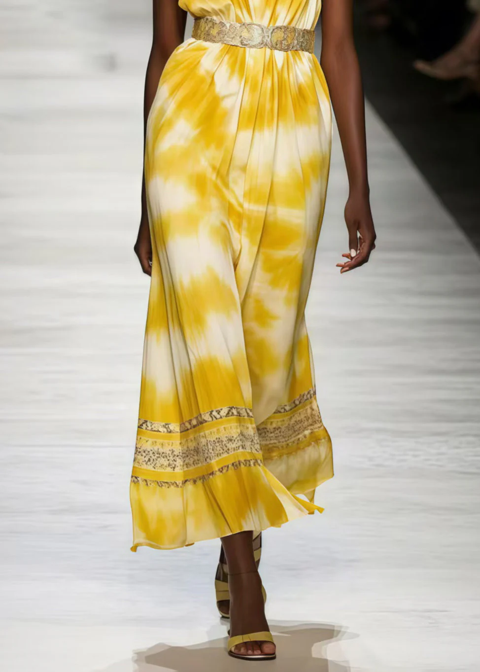Women Yellow Tie Dye Chiffon Tunic Dresses Sleeveless - Image 4