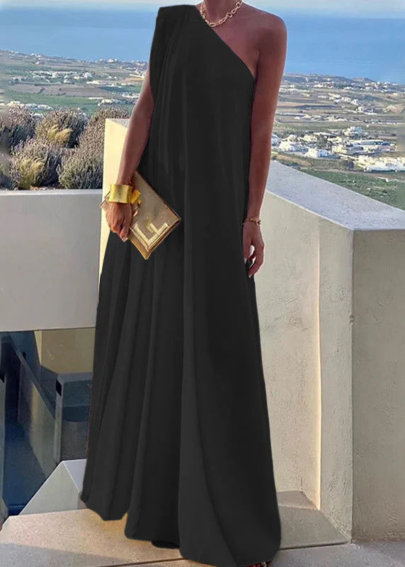 Women's White One Shoulder Solid Long Dress Summer - Image 2
