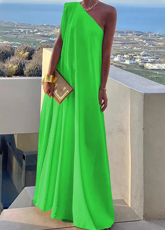 Women's White One Shoulder Solid Long Dress Summer - Image 3