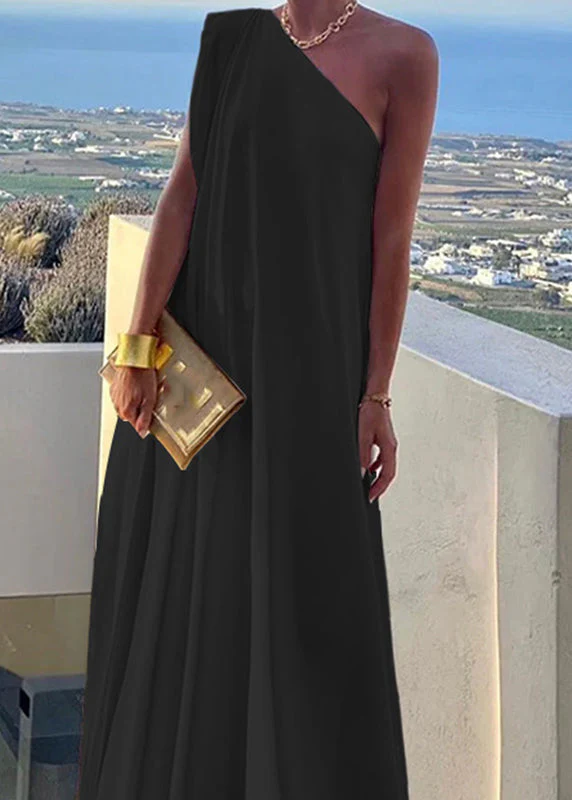 Women's White One Shoulder Solid Long Dress Summer - Image 5