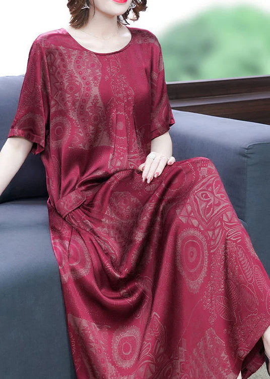 Yellow-Cashew Print Silk Long Dress Oversized Pockets Wrinkled Summer - Image 4