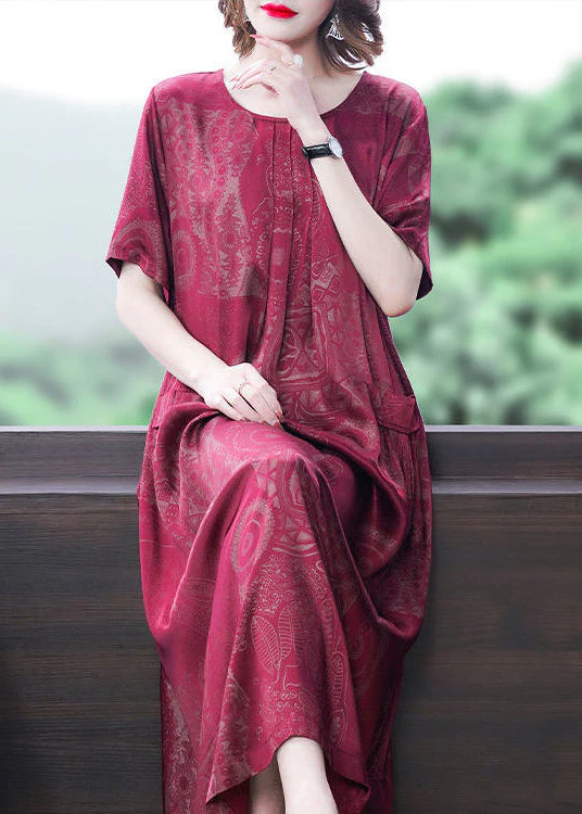 Yellow-Cashew Print Silk Long Dress Oversized Pockets Wrinkled Summer - Image 5