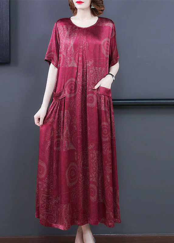 Yellow-Cashew Print Silk Long Dress Oversized Pockets Wrinkled Summer - Image 7