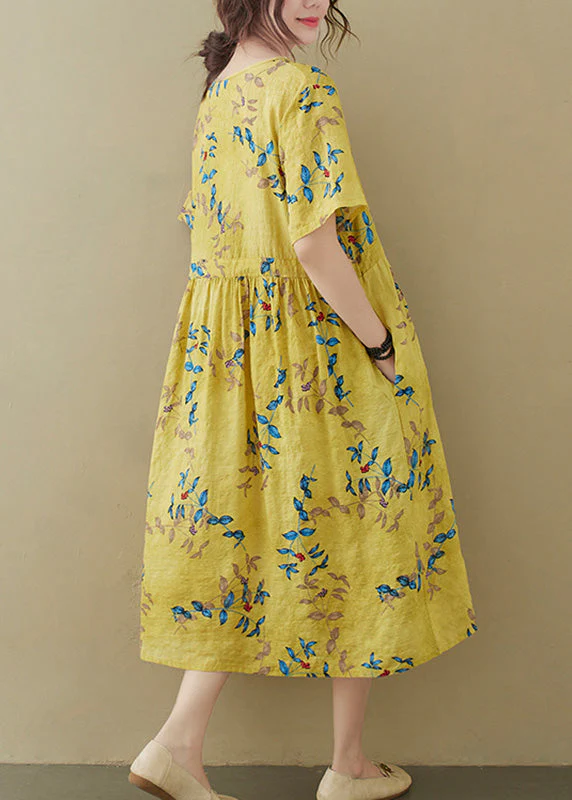 Yellow Drawstring Tie Waist Long Dress Summer - Image 4