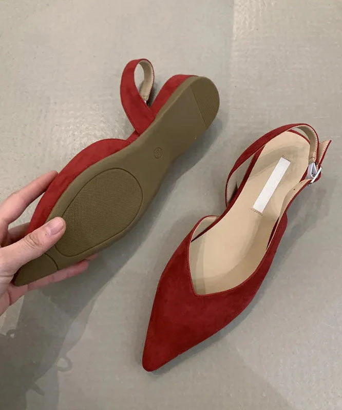 Yellow Flat Shoes For Women Splicing Suede Pointed Toe - Image 4