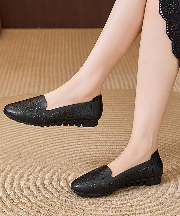 Yellow Hollow Out Cowhide Leather Splicing Penny Loafers - Image 3