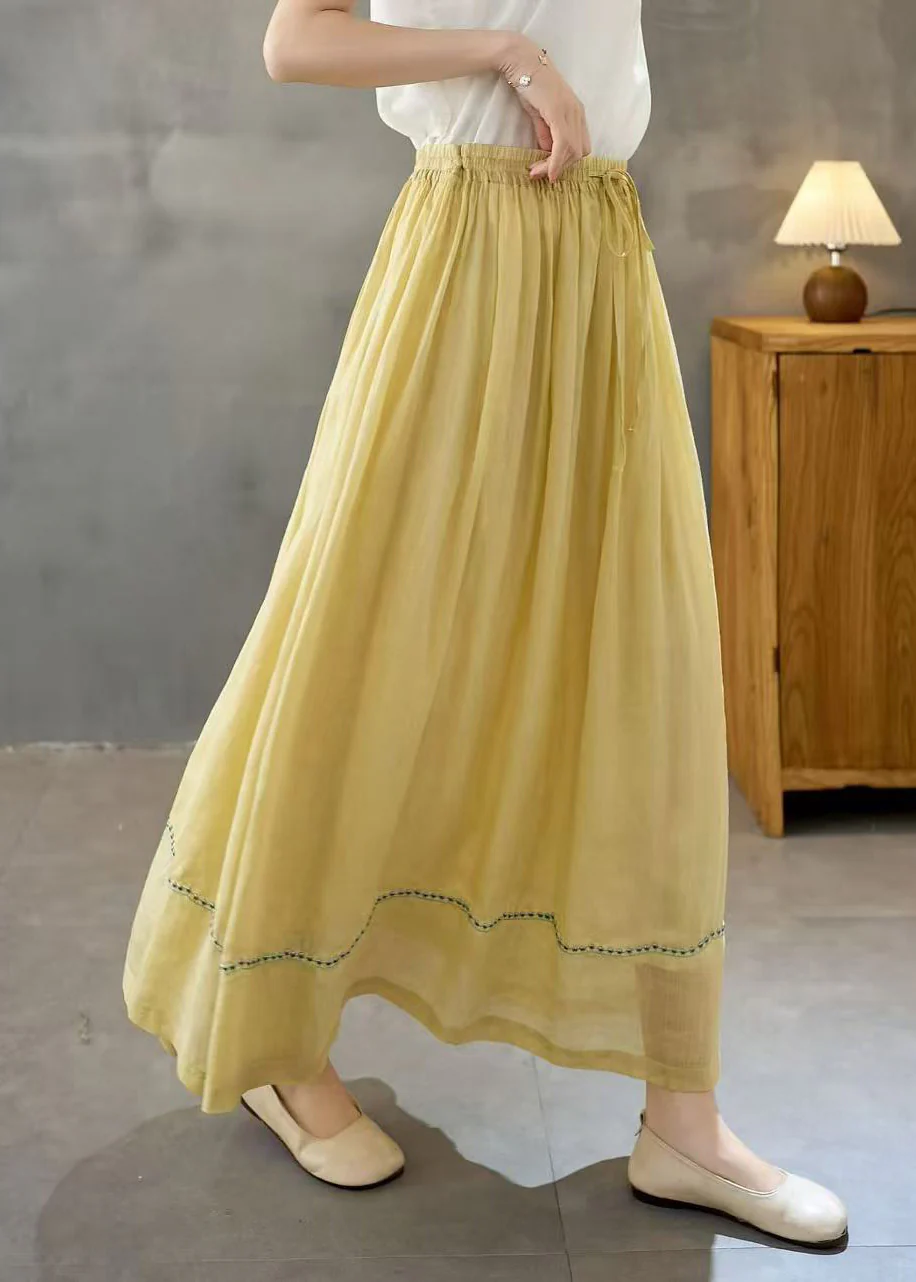 Yellow Linen Holiday Skirt Embroidered Exra Large Hem Summer - Image 2