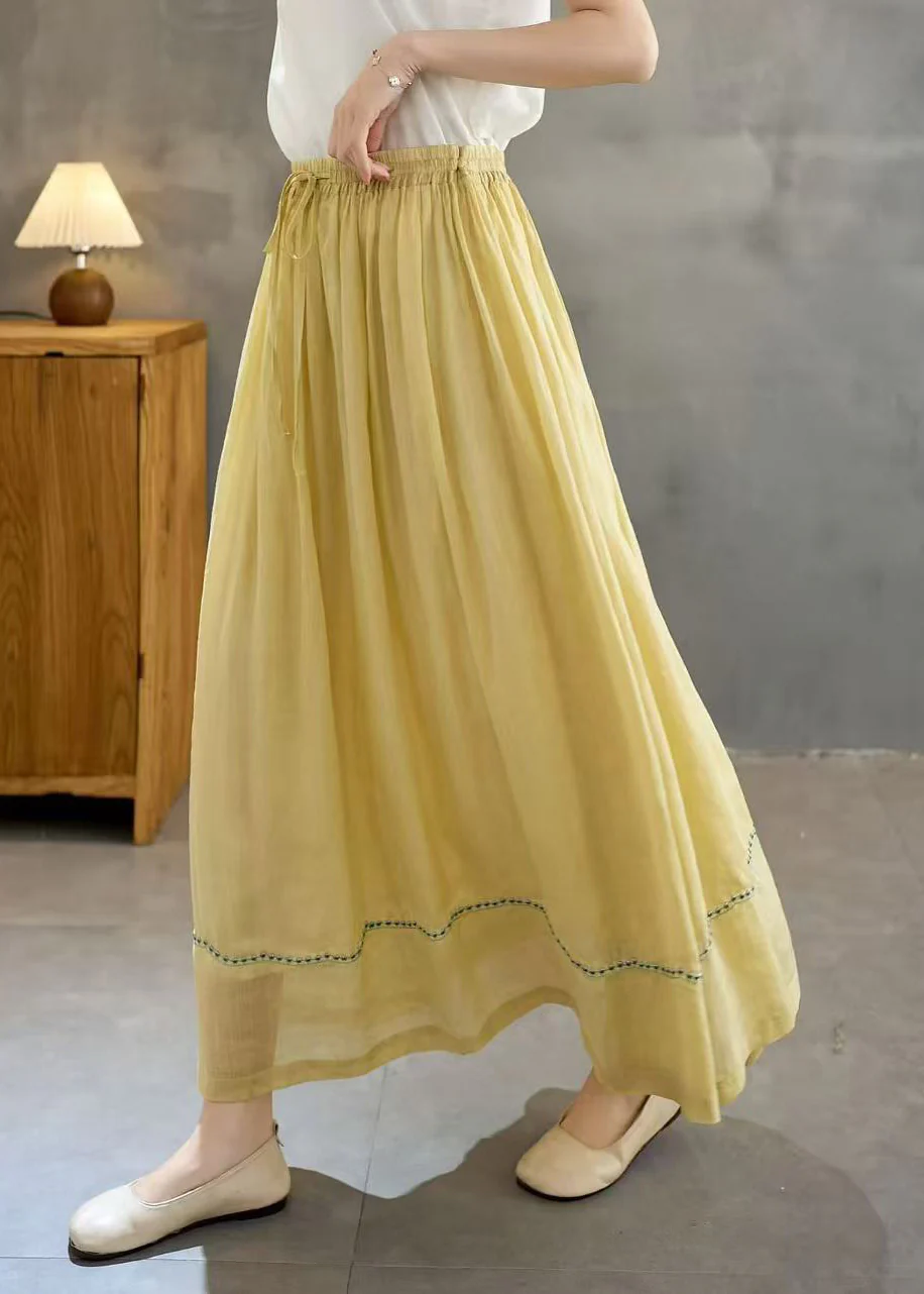 Yellow Linen Holiday Skirt Embroidered Exra Large Hem Summer - Image 3