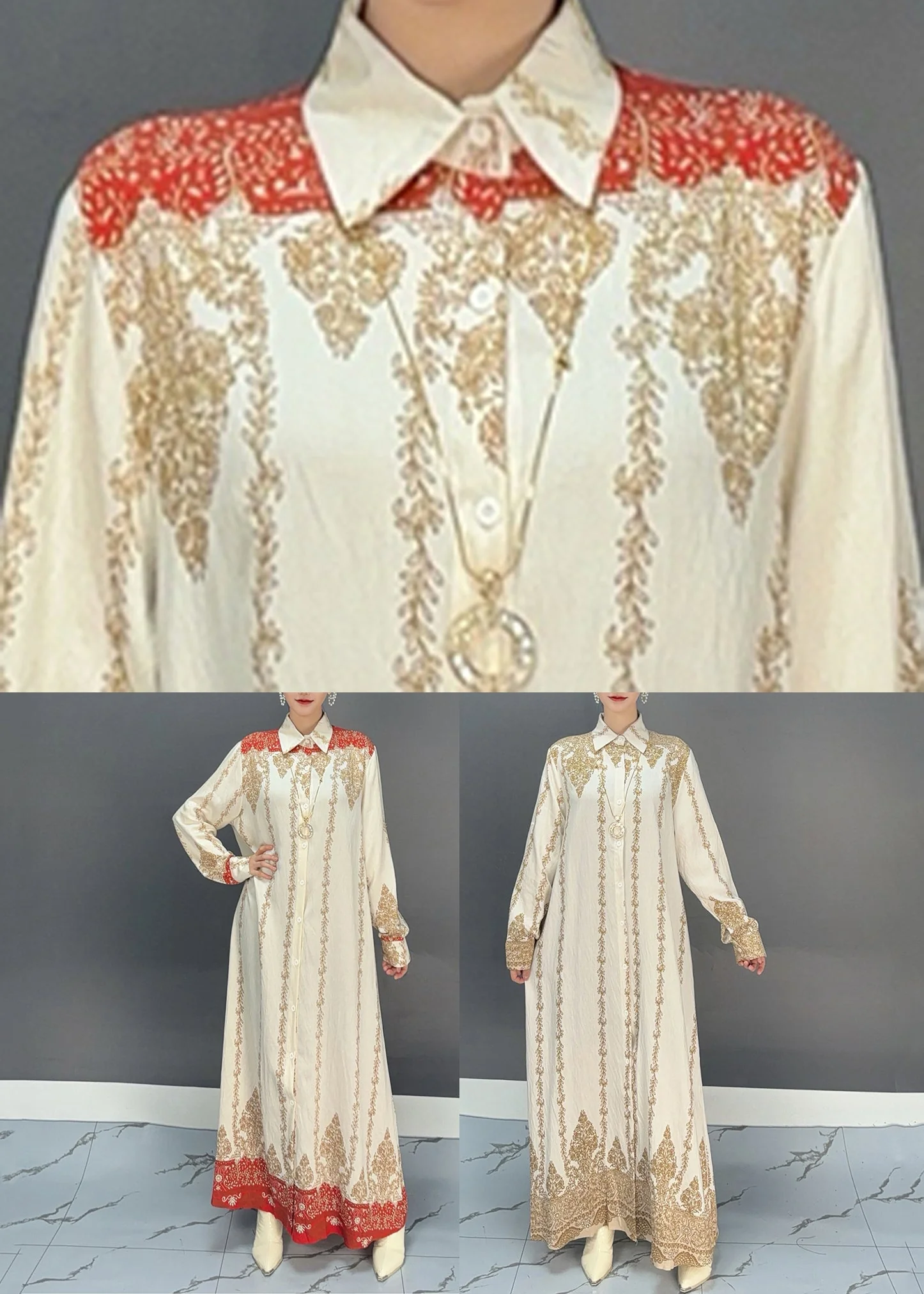 Yellow Long Shirts Dress Peter Pan Collar Lantern Sleeve - Image 5