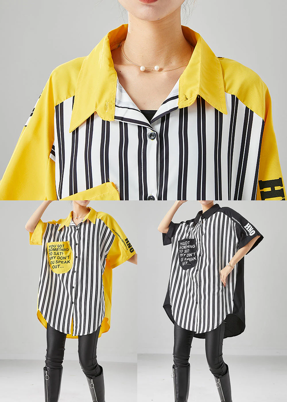 Yellow Patchwork Cotton Vacation Dress Striped Letter Print Summer - Image 5