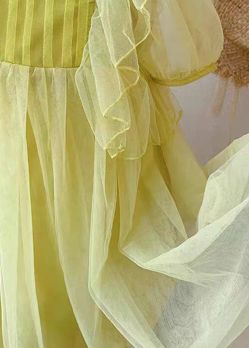 Yellow Patchwork Tulle Baby Girls Princess Dresses Wrinkled Summer - Image 4