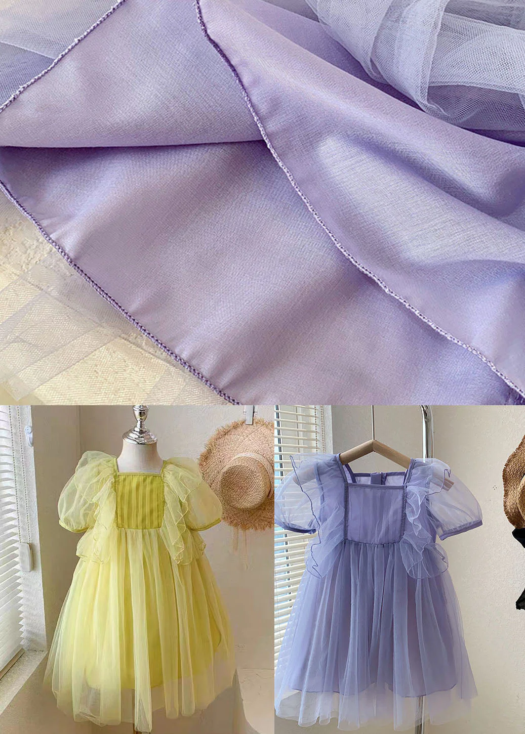 Yellow Patchwork Tulle Baby Girls Princess Dresses Wrinkled Summer - Image 5