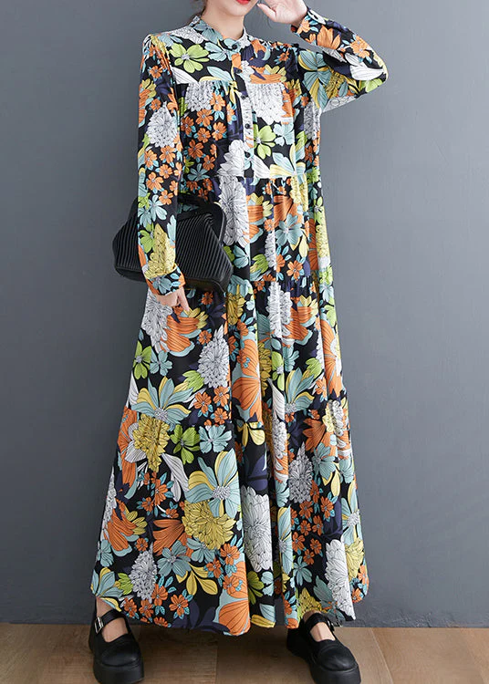 Yellow Print Chiffon Long Dresses Oversized Exra Large Hem Spring - Image 2