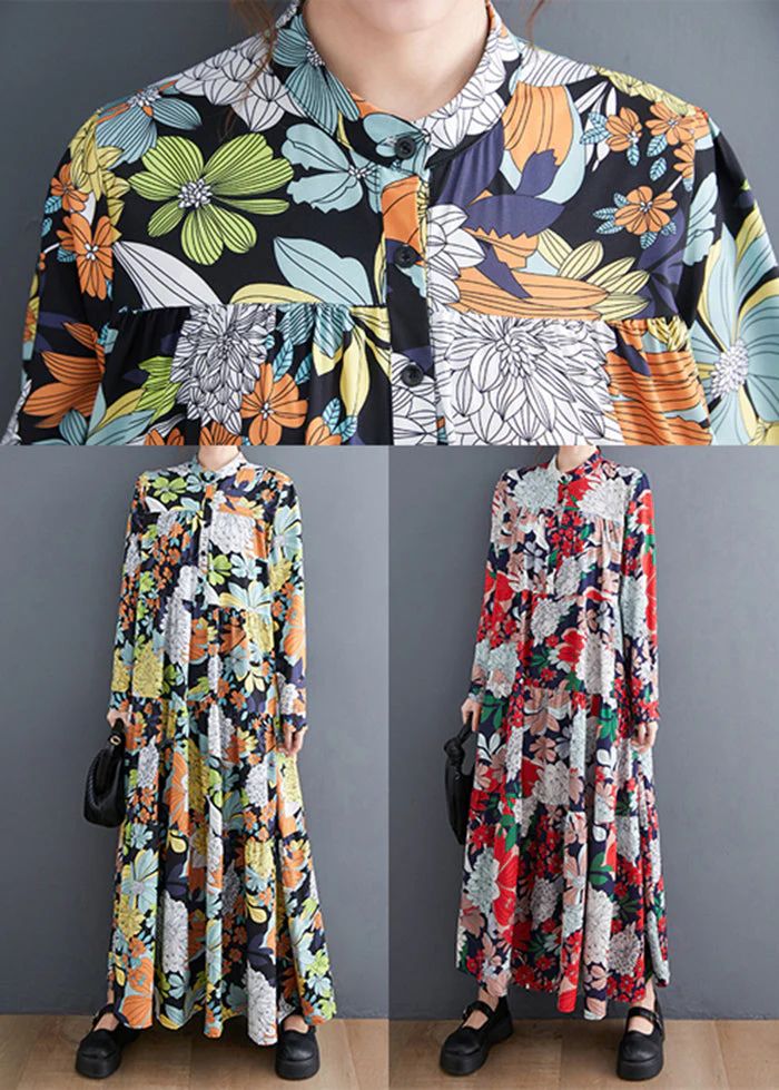 Yellow Print Chiffon Long Dresses Oversized Exra Large Hem Spring - Image 4