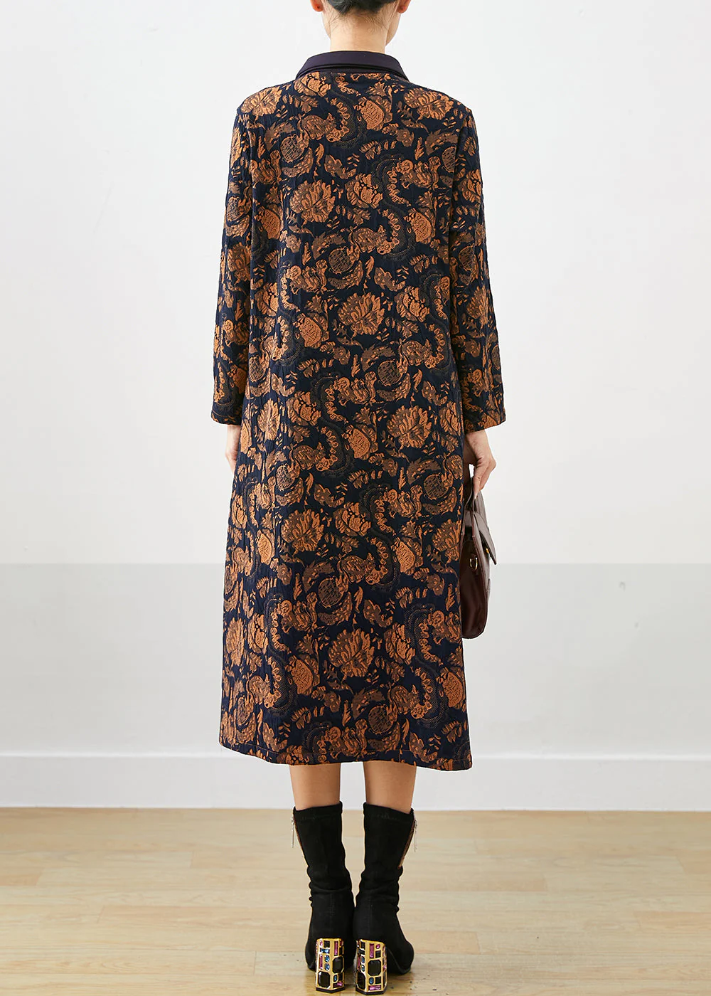 Yellow Print Cotton Vacation Dresses Peter Pan Collar Fall - Image 4