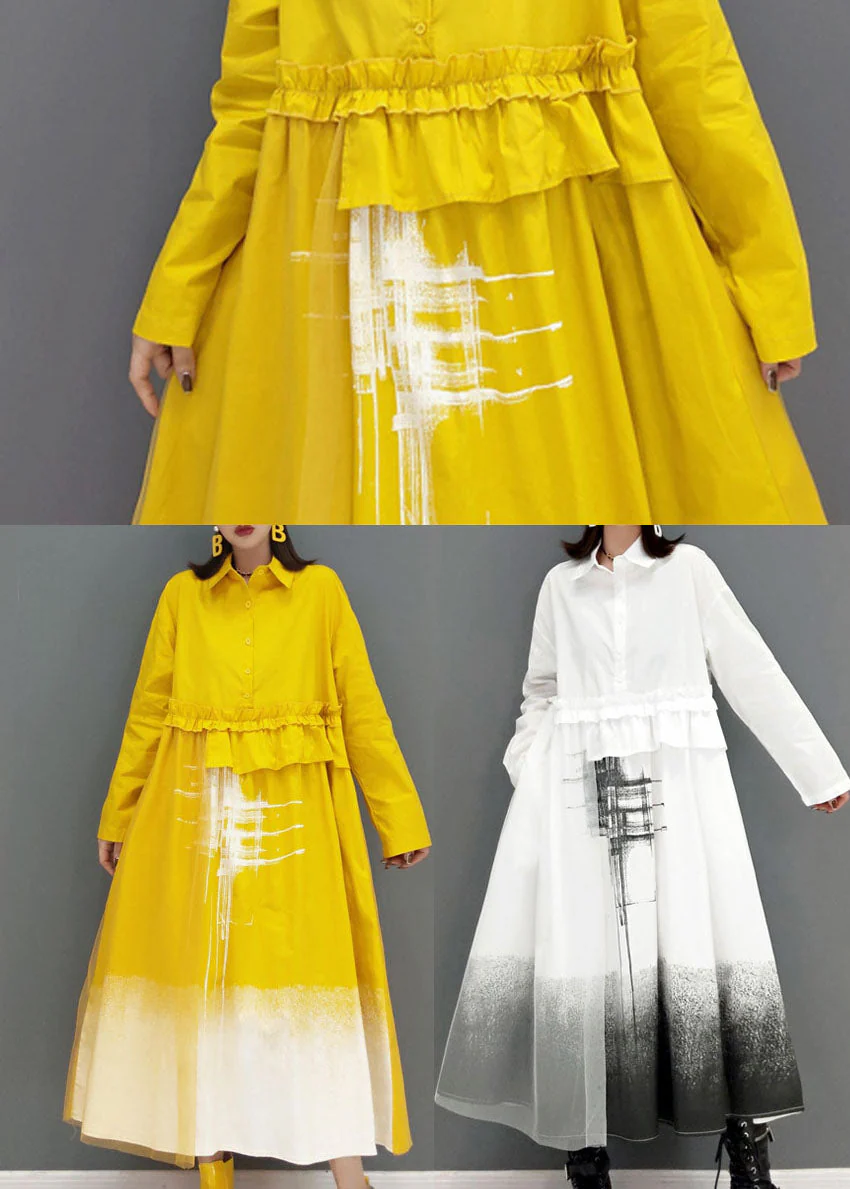 Yellow print Long Dress button Cinched Spring - Image 5