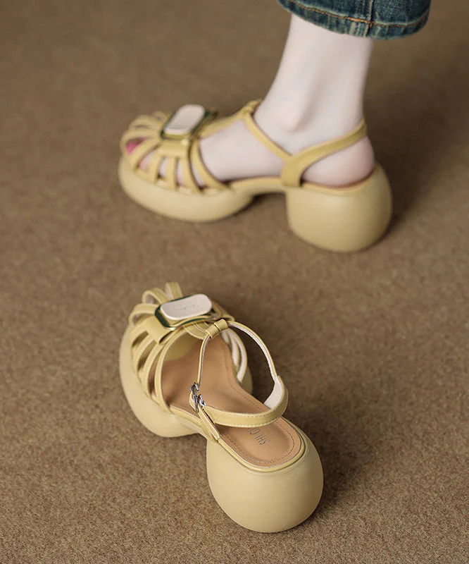 Yellow Sandals Platform Faux Leather Beautiful Sandals - Image 5