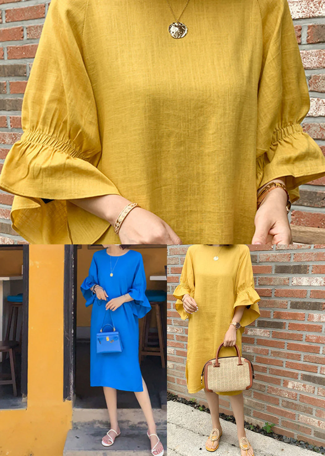 Yellow Side Open Vacation Dresses Half Sleeve - Image 5