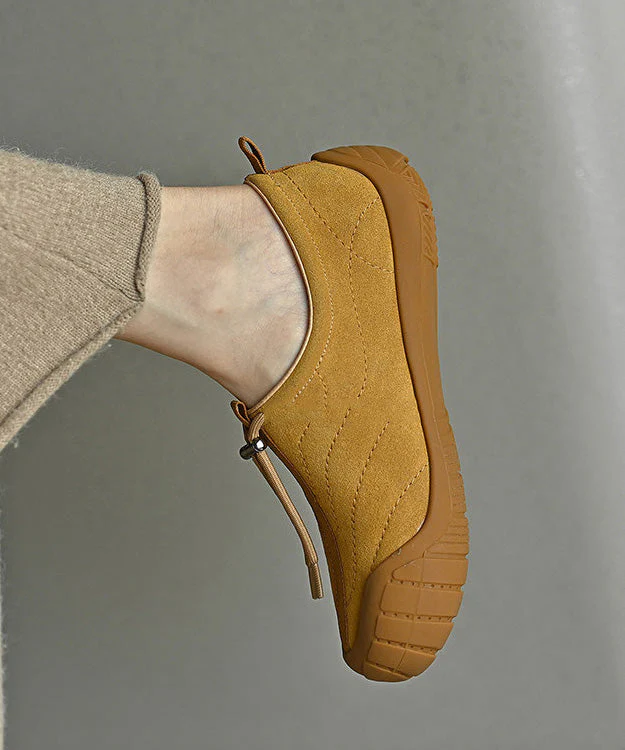 Yellow Suede Drawstring Splicing Casual Flat Shoes - Image 2
