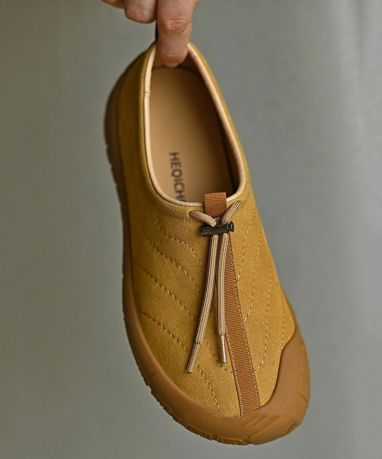 Yellow Suede Drawstring Splicing Casual Flat Shoes - Image 3