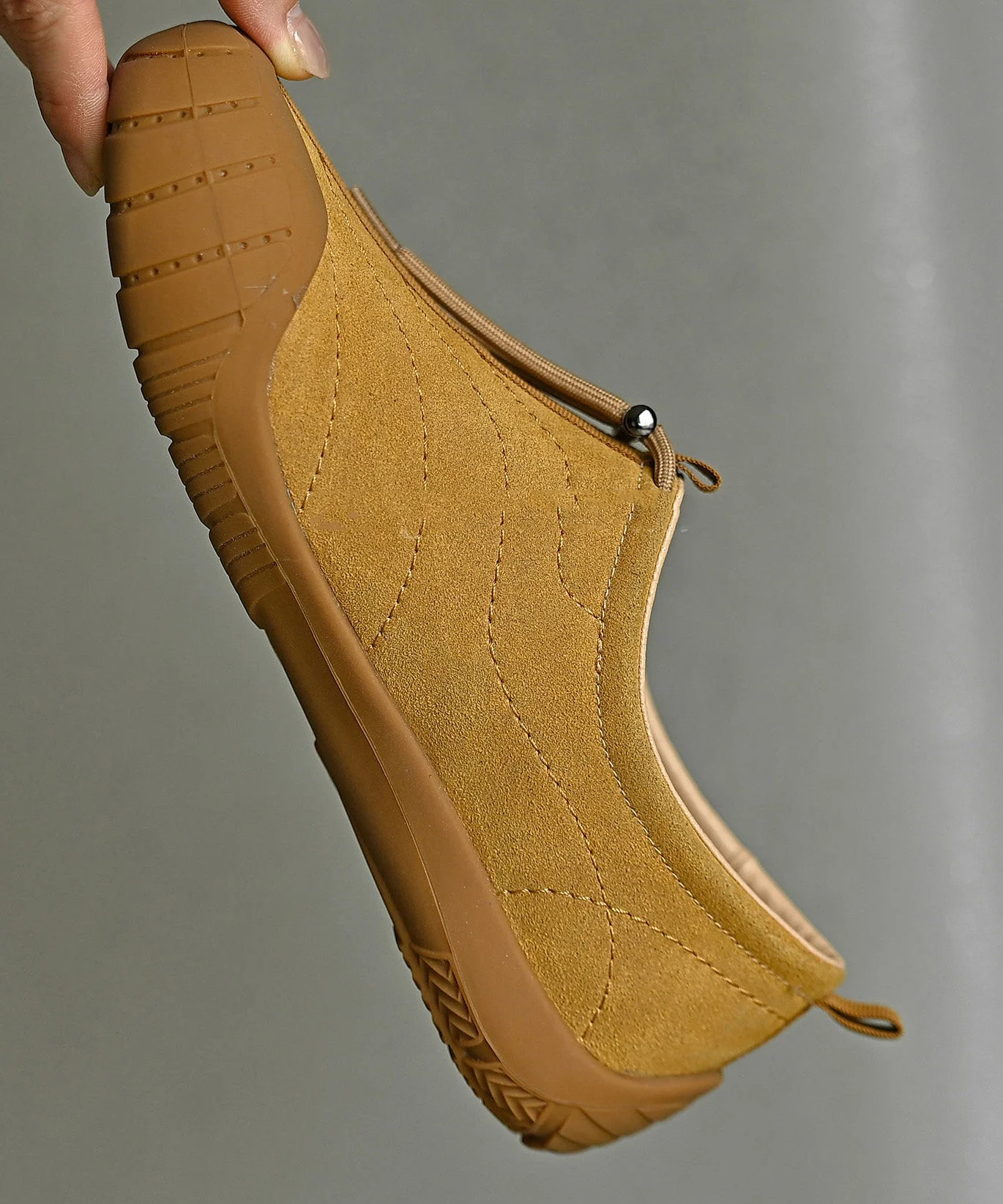 Yellow Suede Drawstring Splicing Casual Flat Shoes - Image 4