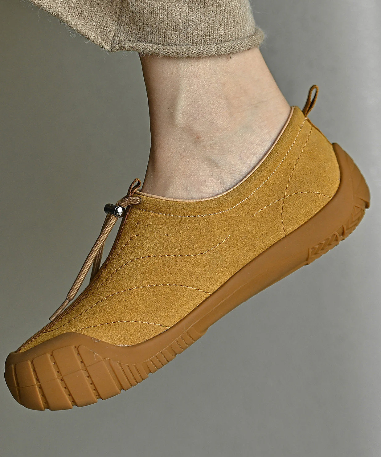 Yellow Suede Drawstring Splicing Casual Flat Shoes - Image 5