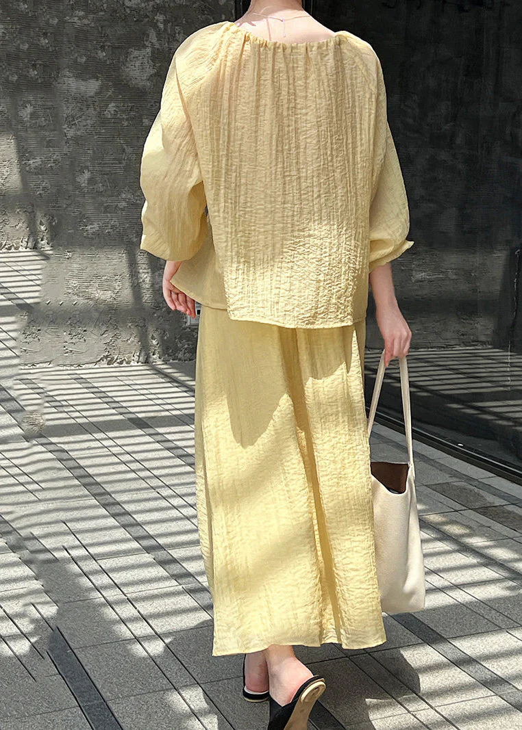 Yellow Tie Lace Solid Top And Maxi Skirts Two-Piece Set Fall - Image 4