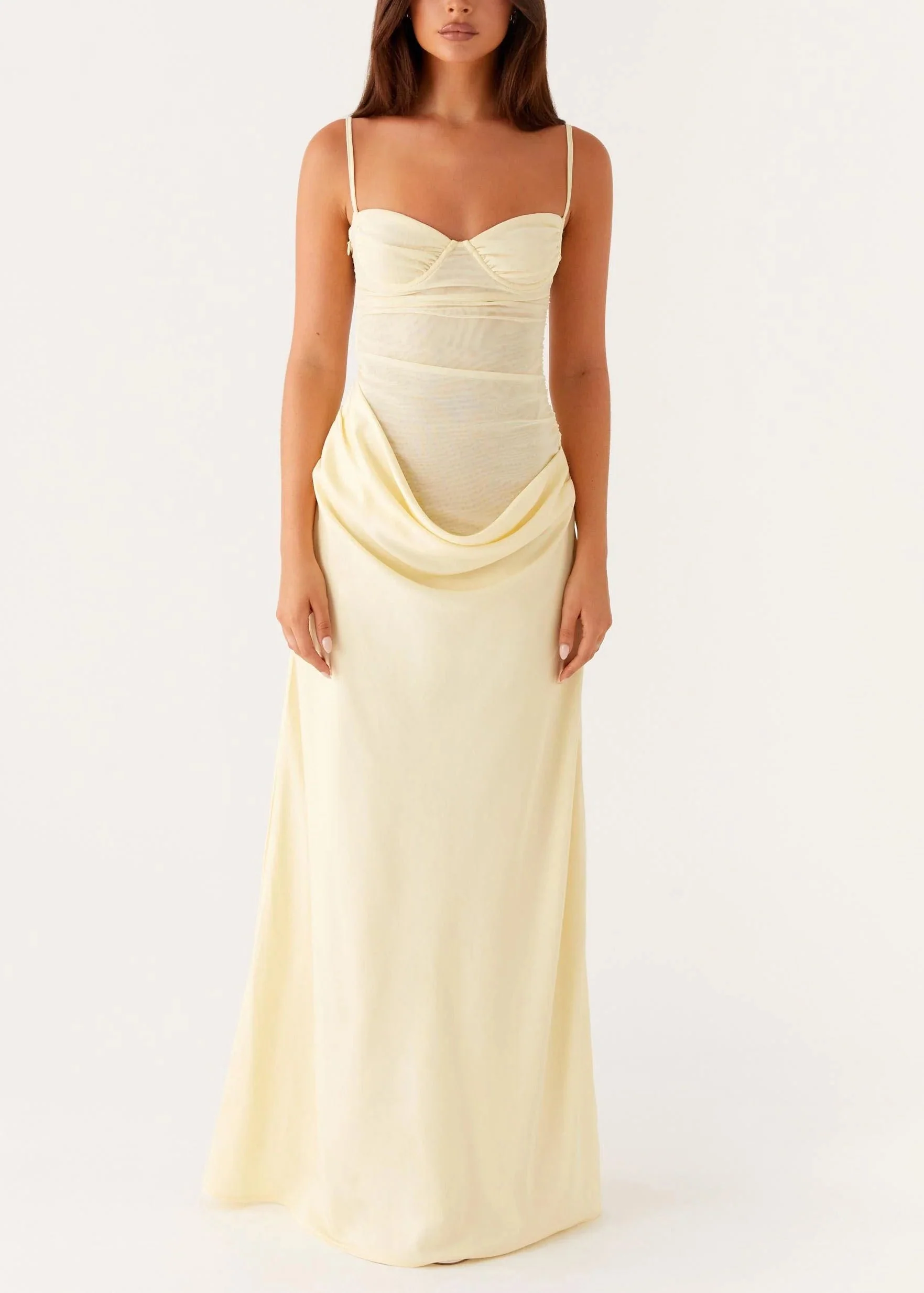 Yellow Wrinkled Tulle Patchwork Spaghetti Strap Dress Backless Summer - Image 2