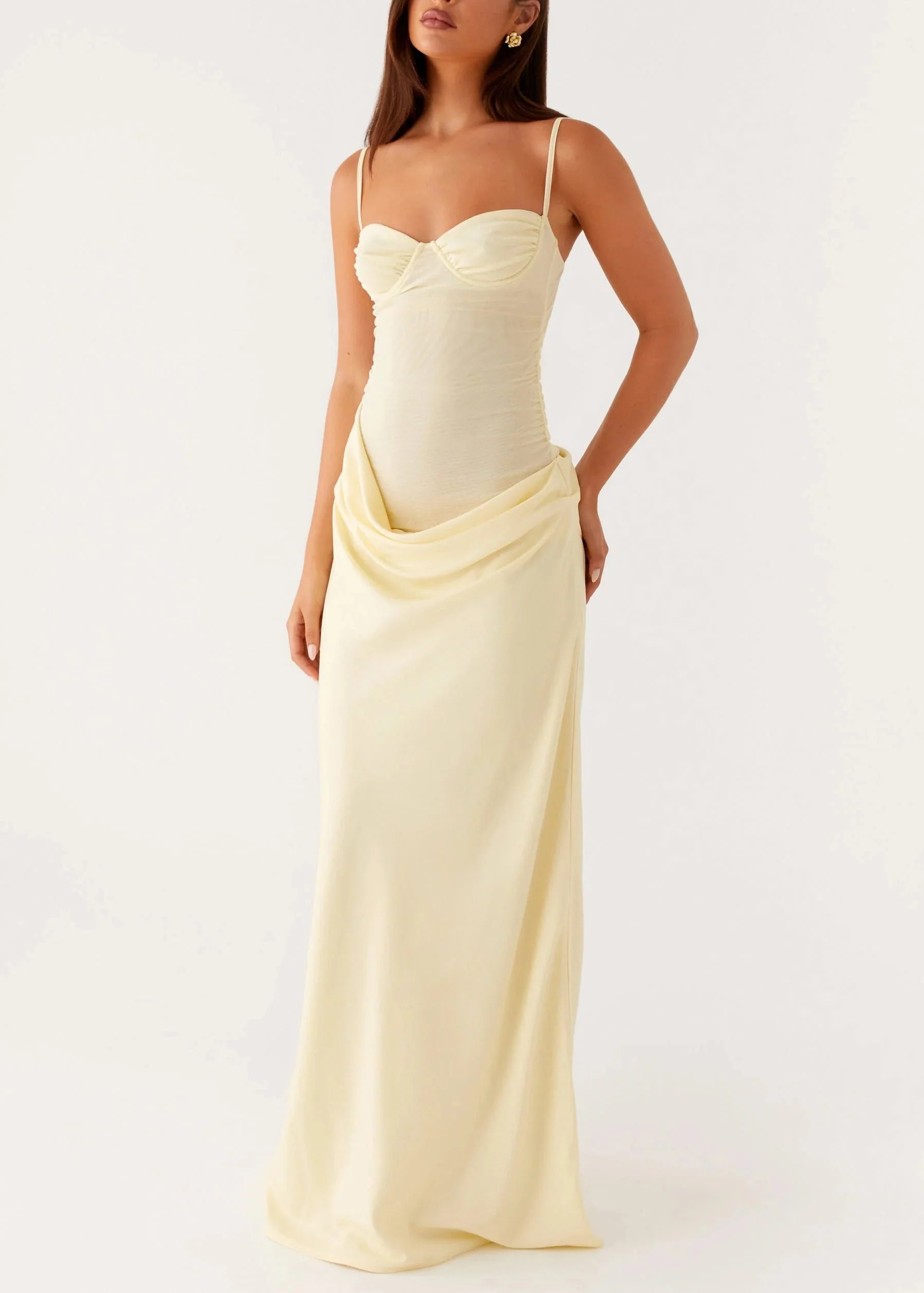Yellow Wrinkled Tulle Patchwork Spaghetti Strap Dress Backless Summer - Image 3